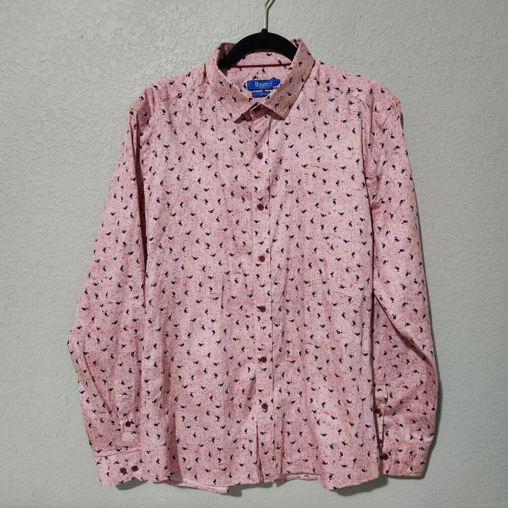 Bagotti Slim Fit Shirt  Mens XXL Pink Button-Up Abstract Preppy
